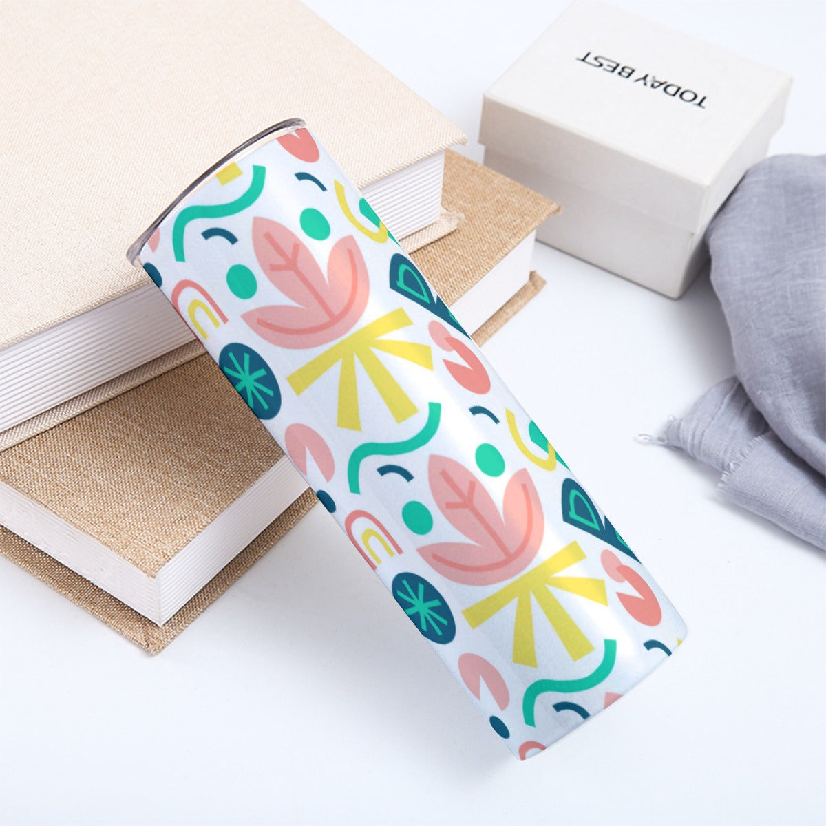 Minimalist Tropical Leaf Scatter - Custom 20OZ Straight Cup With Sliding Lid