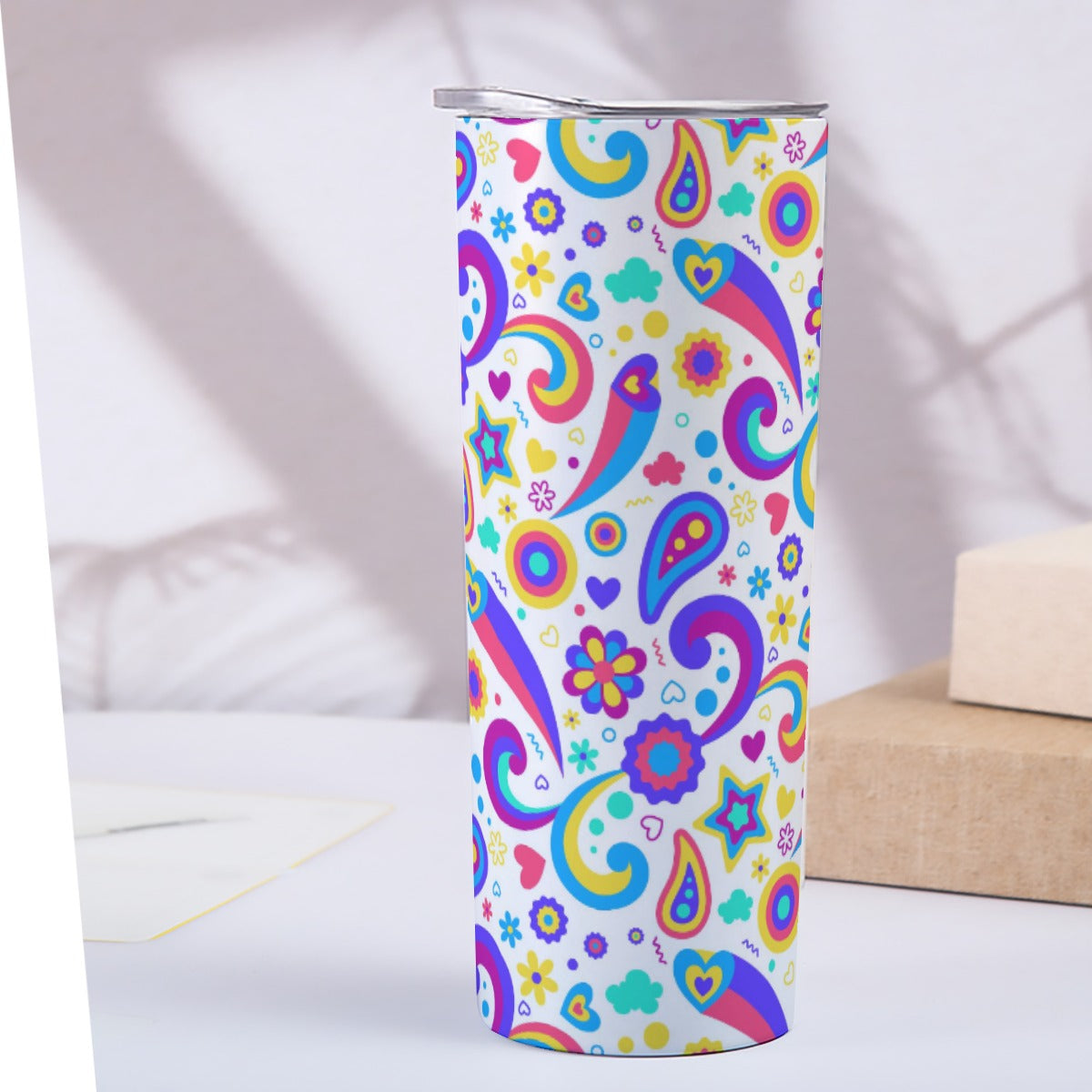 Rainbow Paisley Flower Pattern - Custom 20OZ Straight Cup With Sliding Lid