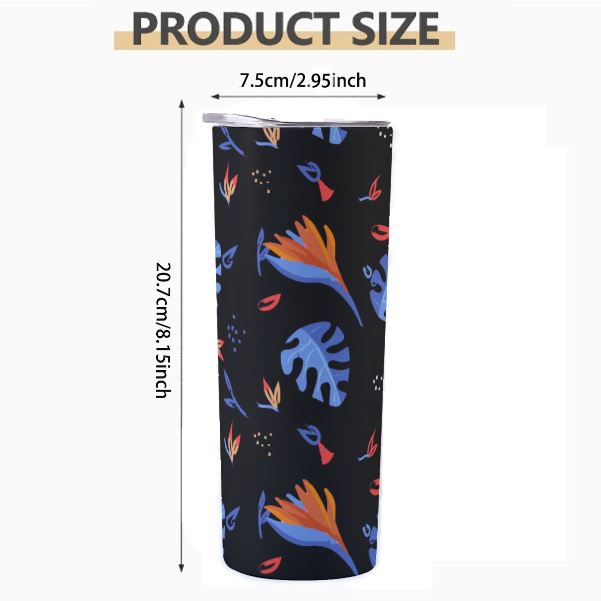 Midnight Garden Floating Leaves Pattern - Custom 20OZ Straight Cup With Sliding Lid