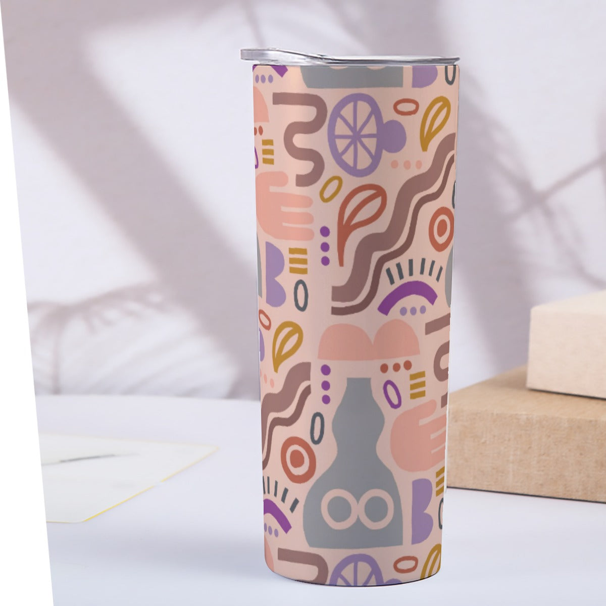 Muted Tones Abstract Pottery - Custom 20OZ Straight Cup With Sliding Lid