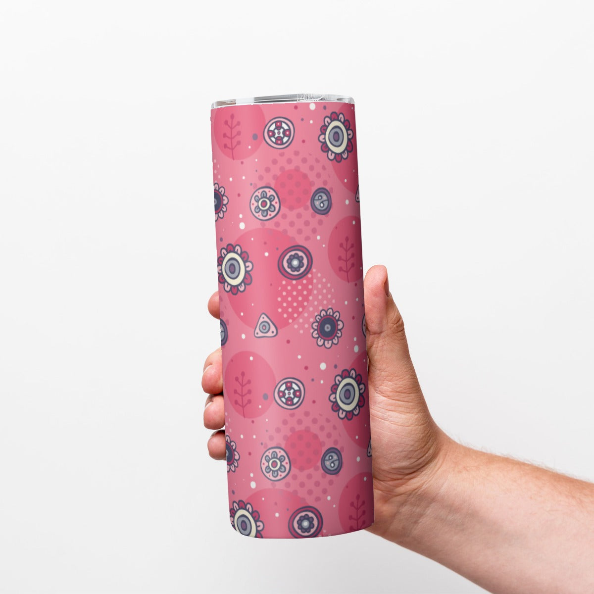 Pink Floral Folk Art Pattern - Custom 20OZ Straight Cup With Sliding Lid