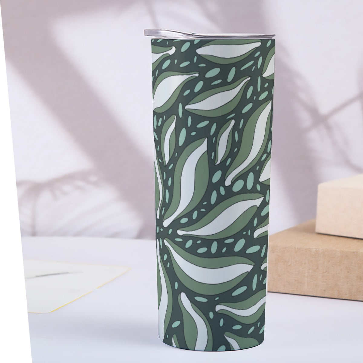 Green Tropical Leaf Pattern - Custom 20OZ Straight Cup With Sliding Lid
