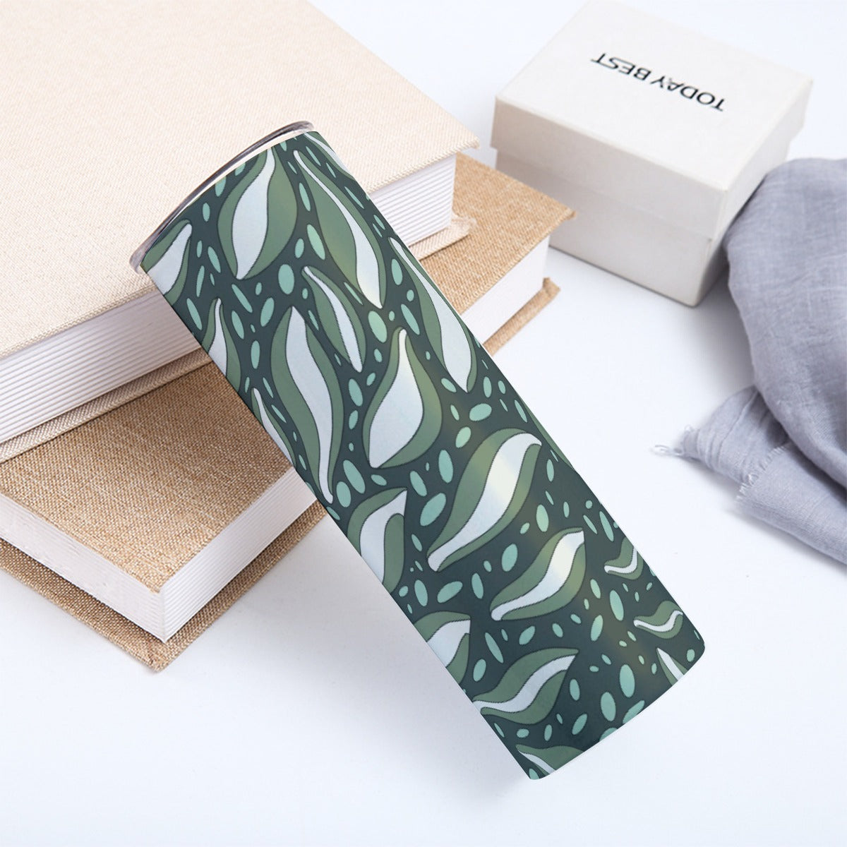 Green Tropical Leaf Pattern - Custom 20OZ Straight Cup With Sliding Lid
