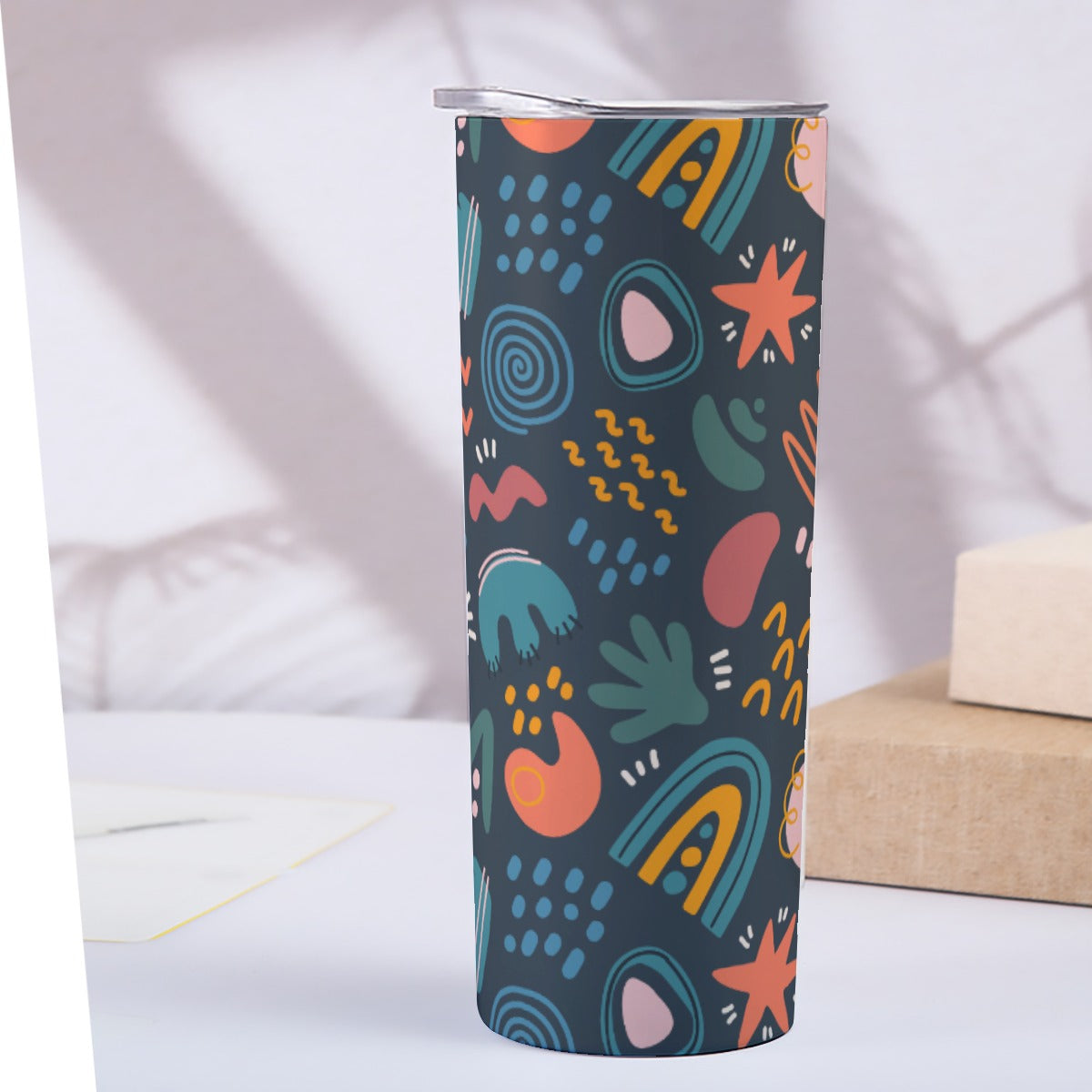 Dark Abstract Nature Motifs Pattern - Custom 20OZ Straight Cup With Sliding Lid