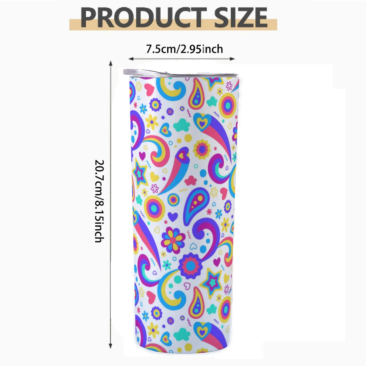 Rainbow Paisley Flower Pattern - Custom 20OZ Straight Cup With Sliding Lid