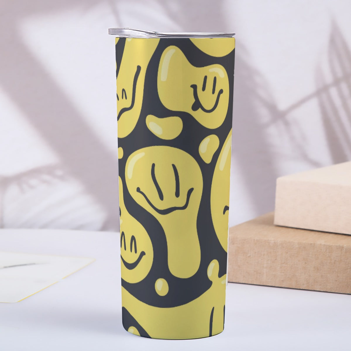 Yellow Melting Smiley Faces Pattern - Custom 20OZ Straight Cup With Sliding Lid