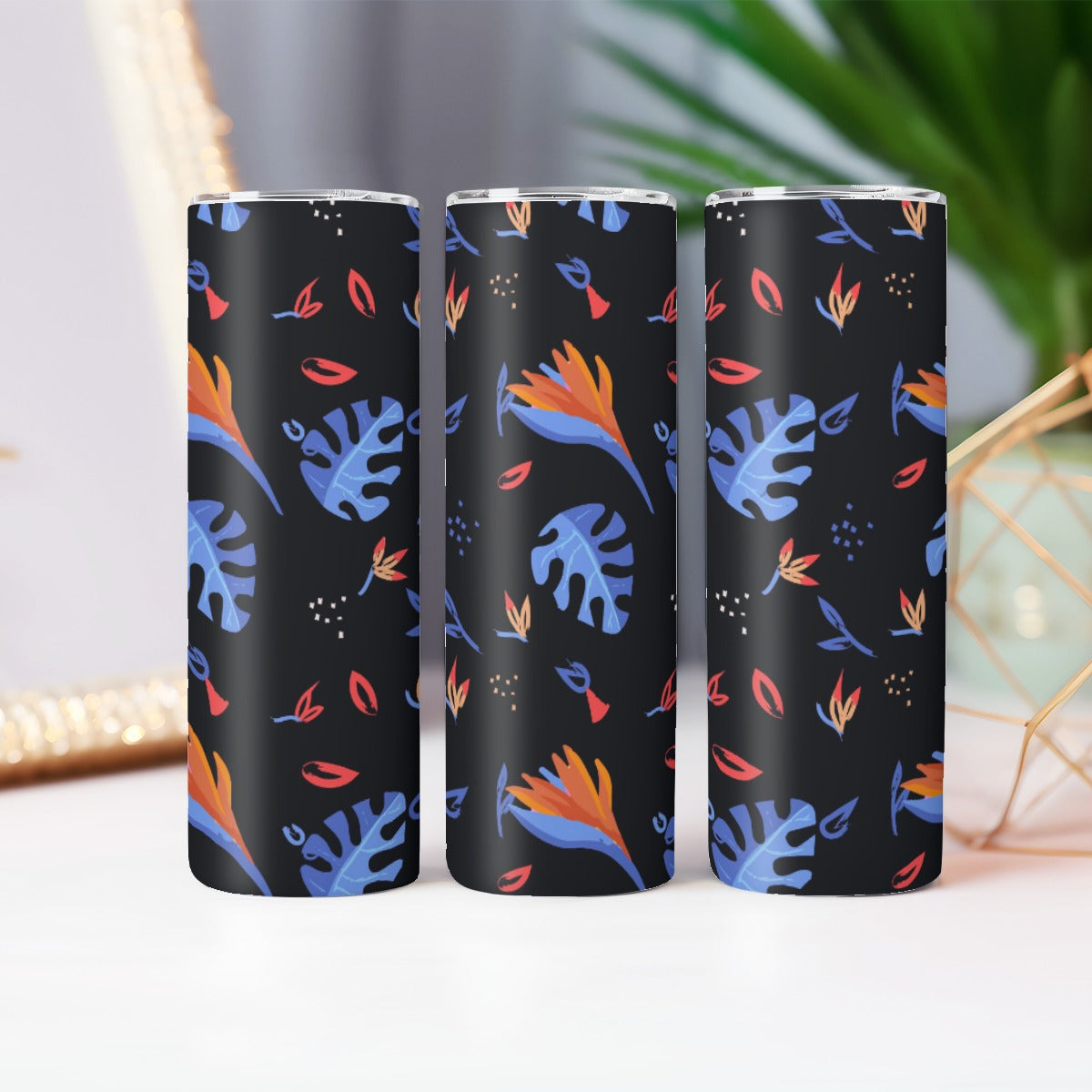 Midnight Garden Floating Leaves Pattern - Custom 20OZ Straight Cup With Sliding Lid