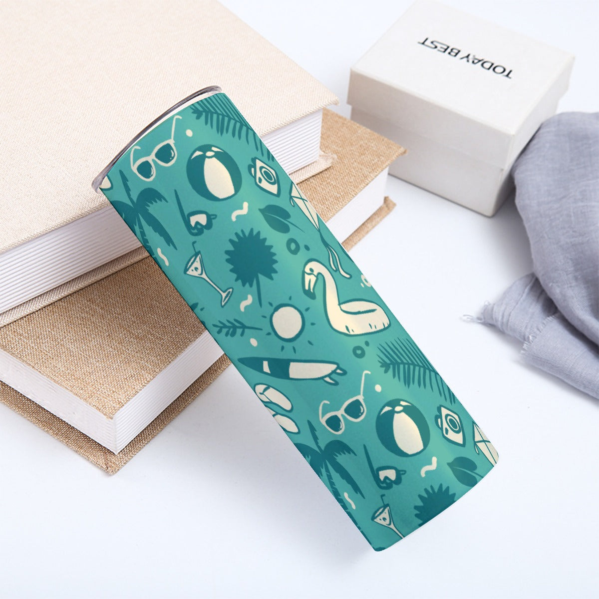 Teal Summer Vacation Pattern - Custom 20OZ Straight Cup With Sliding Lid