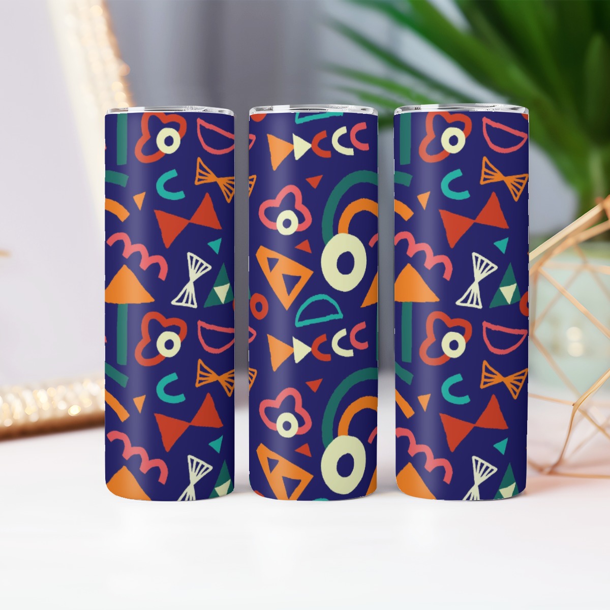 Nineties Geometric Fun Shapes - Custom 20OZ Straight Cup With Sliding Lid