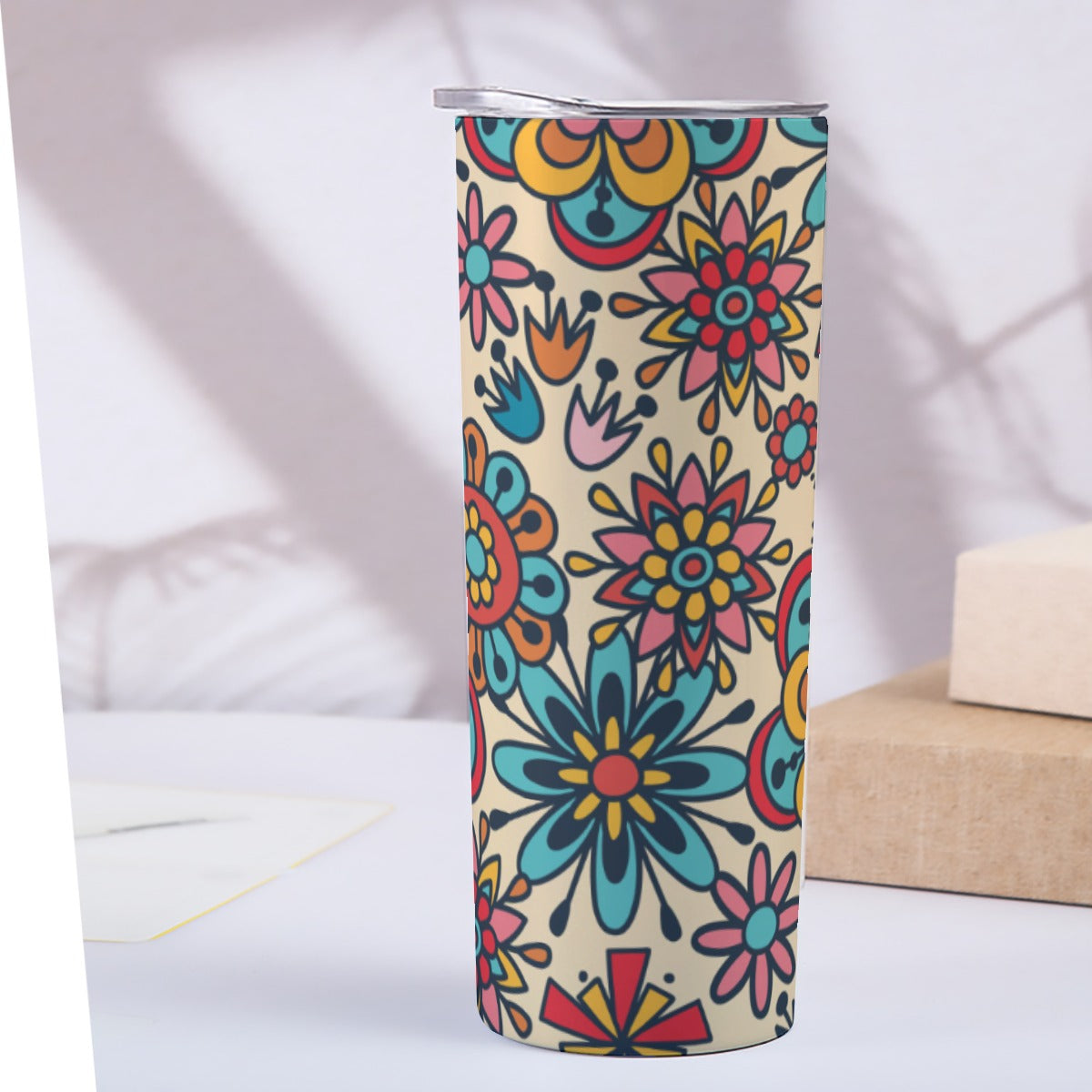 Colorful Boho Flower Garden Pattern - Custom 20OZ Straight Cup With Sliding Lid