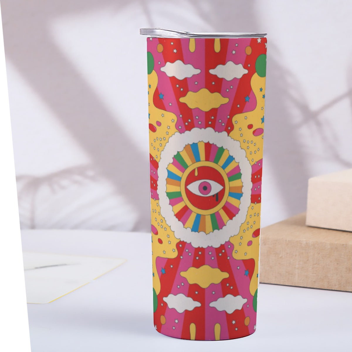 Retro Psychedelic Swirl Pattern - Custom 20OZ Straight Cup With Sliding Lid