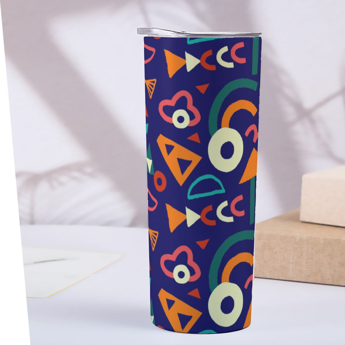Nineties Geometric Fun Shapes - Custom 20OZ Straight Cup With Sliding Lid