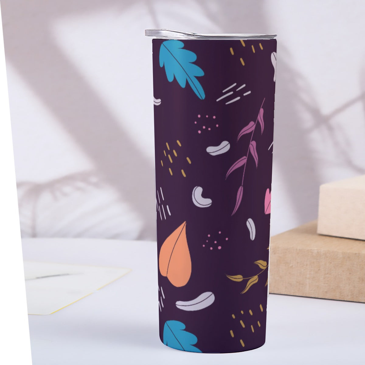 Dark Tropical Leaves Pattern - Custom 20OZ Straight Cup With Sliding Lid