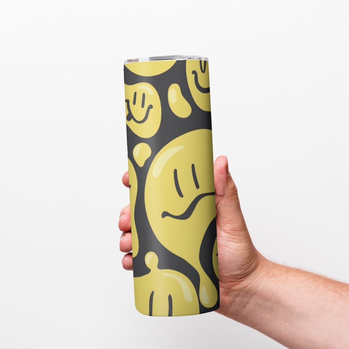 Yellow Melting Smiley Faces Pattern - Custom 20OZ Straight Cup With Sliding Lid