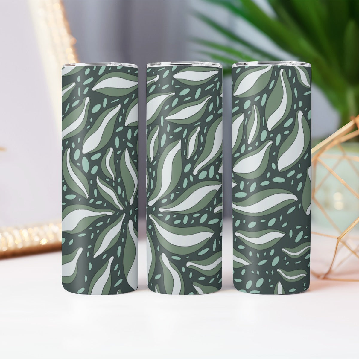 Green Tropical Leaf Pattern - Custom 20OZ Straight Cup With Sliding Lid