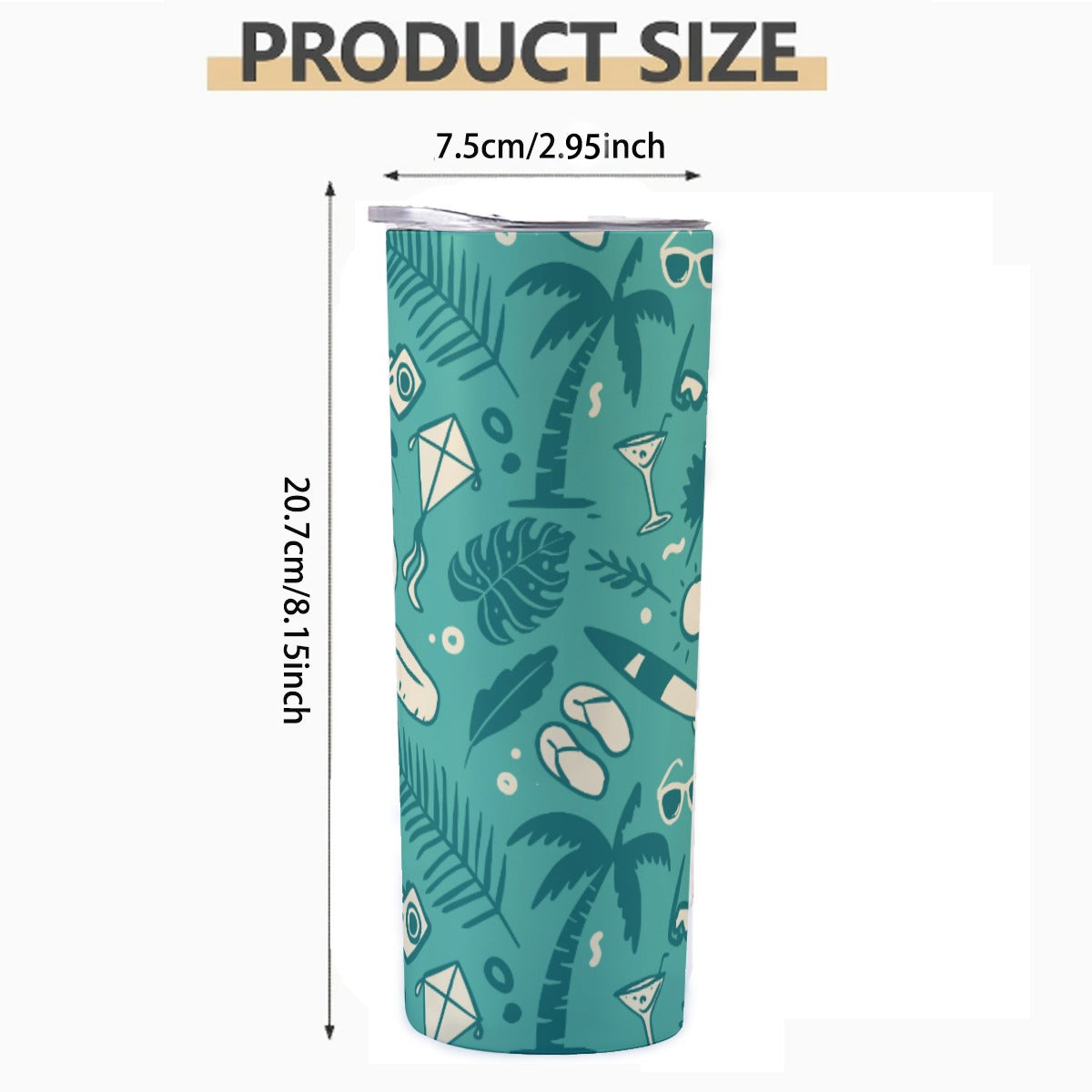 Teal Summer Vacation Pattern - Custom 20OZ Straight Cup With Sliding Lid