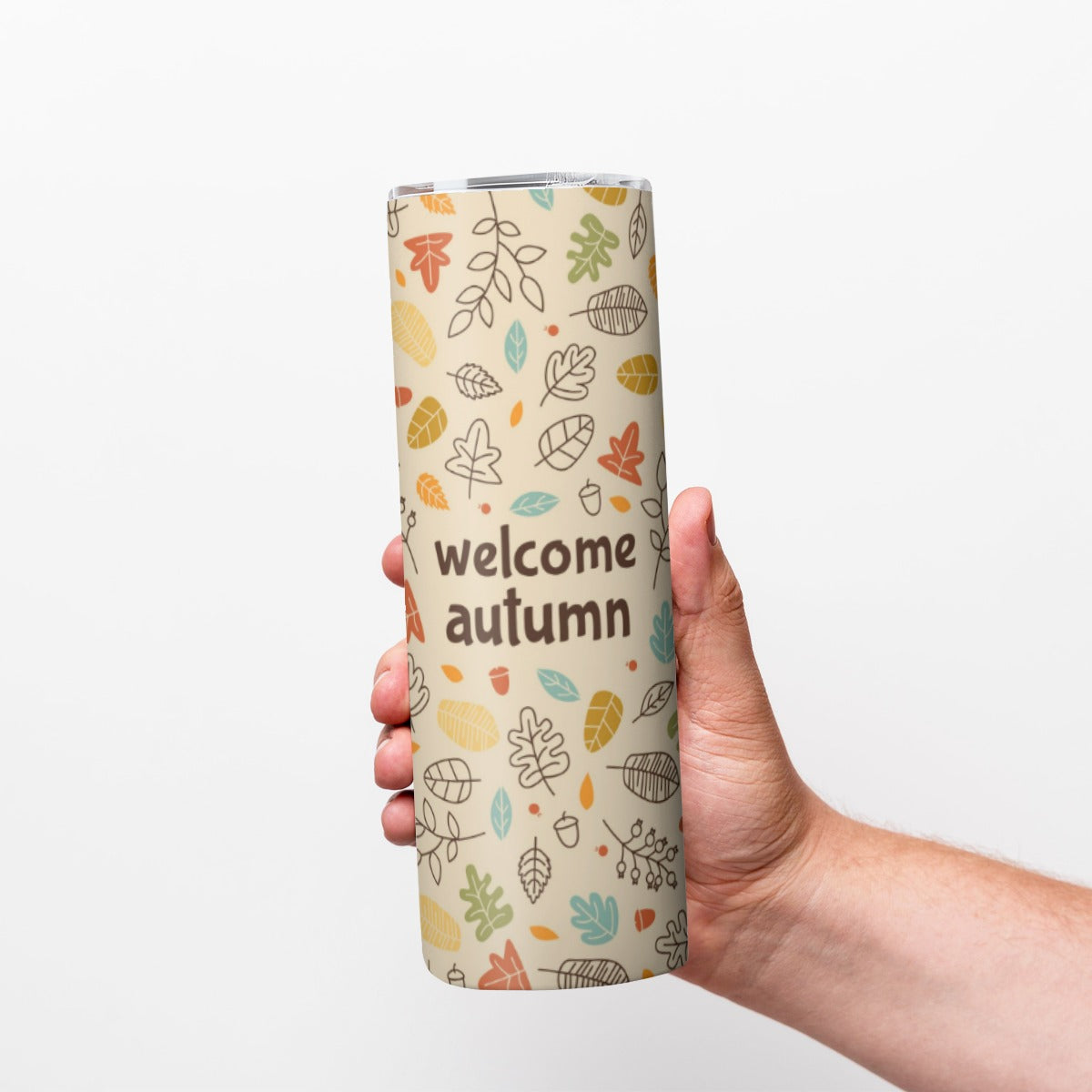 Welcome Autumn Leaves Pattern - Custom 20OZ Straight Cup With Sliding Lid