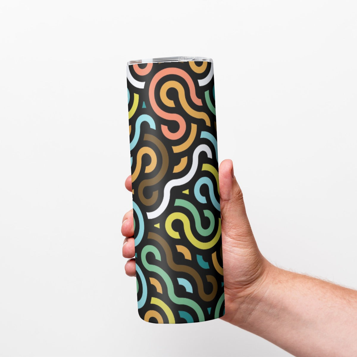 Retro Squiggles and Circles Pattern - Custom 20OZ Straight Cup With Sliding Lid
