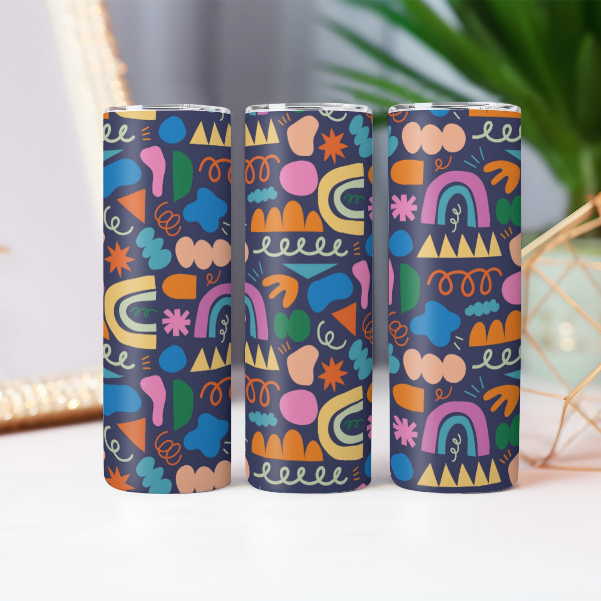 Whimsical Shapes Pattern - Custom 20OZ Straight Cup With Sliding Lid
