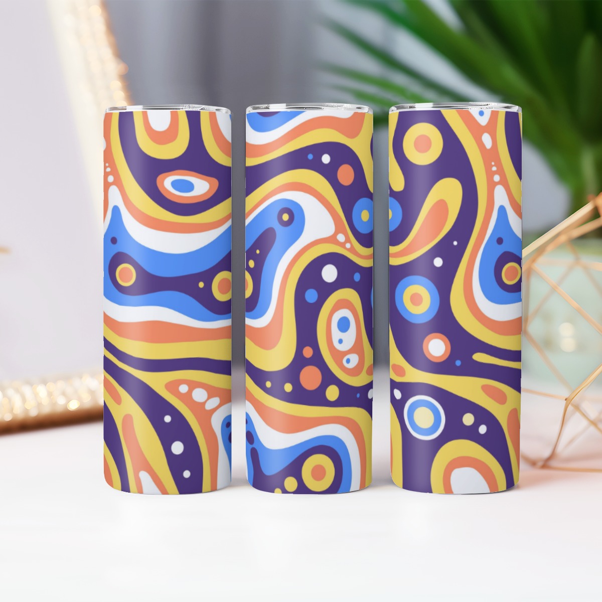Colorful Tribal Wave Pattern - Custom 20OZ Straight Cup With Sliding Lid