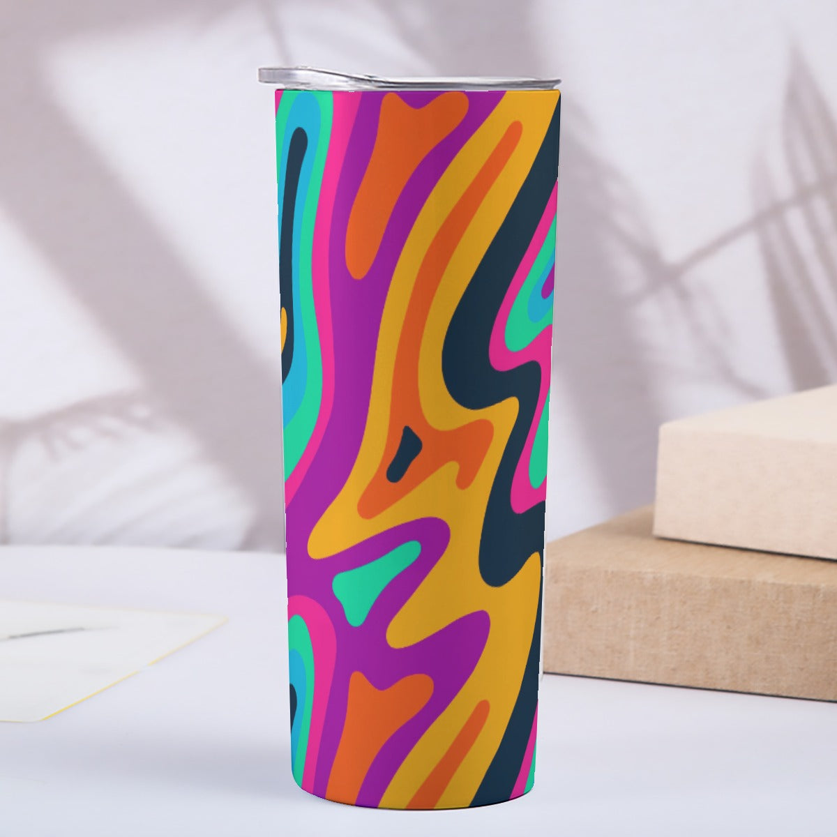 Vibrant Liquid Marble Swirl Pattern - Custom 20OZ Straight Cup With Sliding Lid