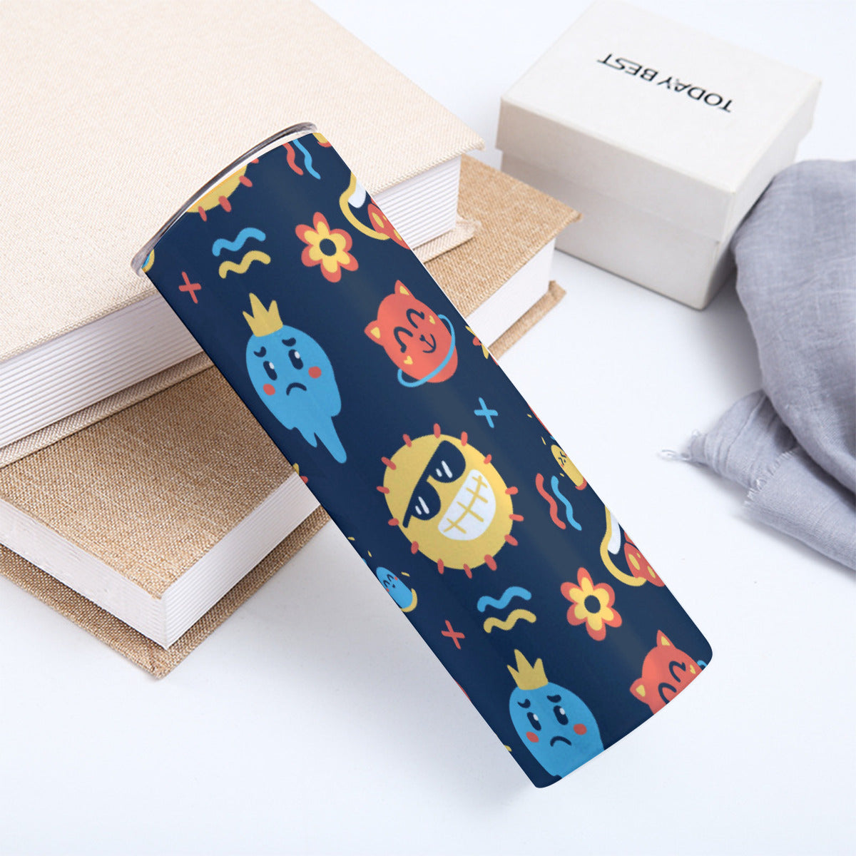 Cute Cartoon Faces Scatter Pattern - Custom 20OZ Straight Cup With Sliding Lid