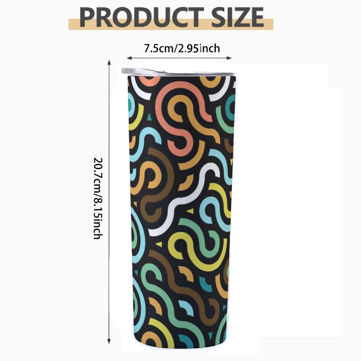 Retro Squiggles and Circles Pattern - Custom 20OZ Straight Cup With Sliding Lid