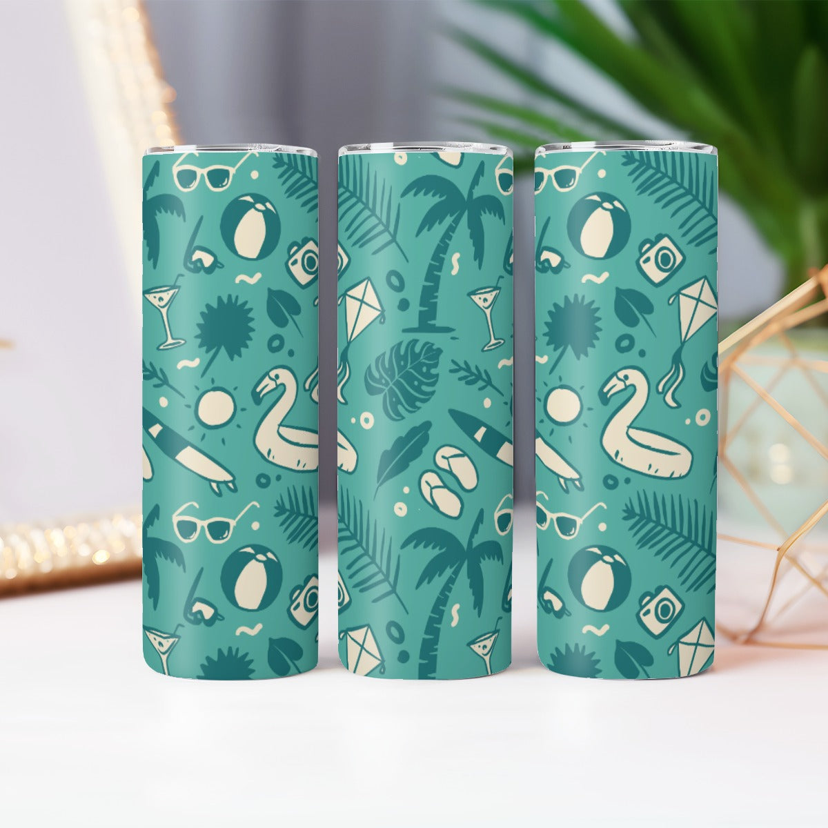 Teal Summer Vacation Pattern - Custom 20OZ Straight Cup With Sliding Lid