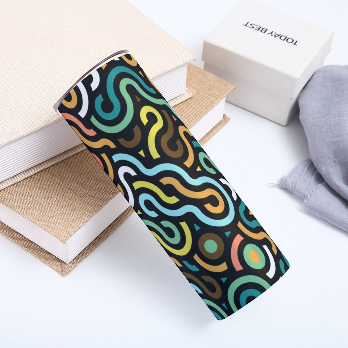 Retro Squiggles and Circles Pattern - Custom 20OZ Straight Cup With Sliding Lid