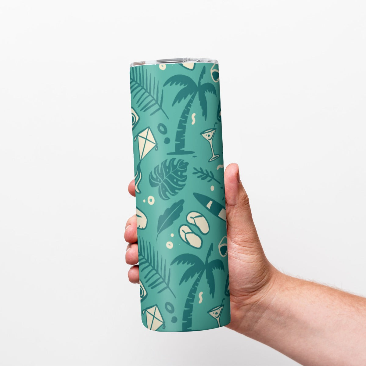Teal Summer Vacation Pattern - Custom 20OZ Straight Cup With Sliding Lid