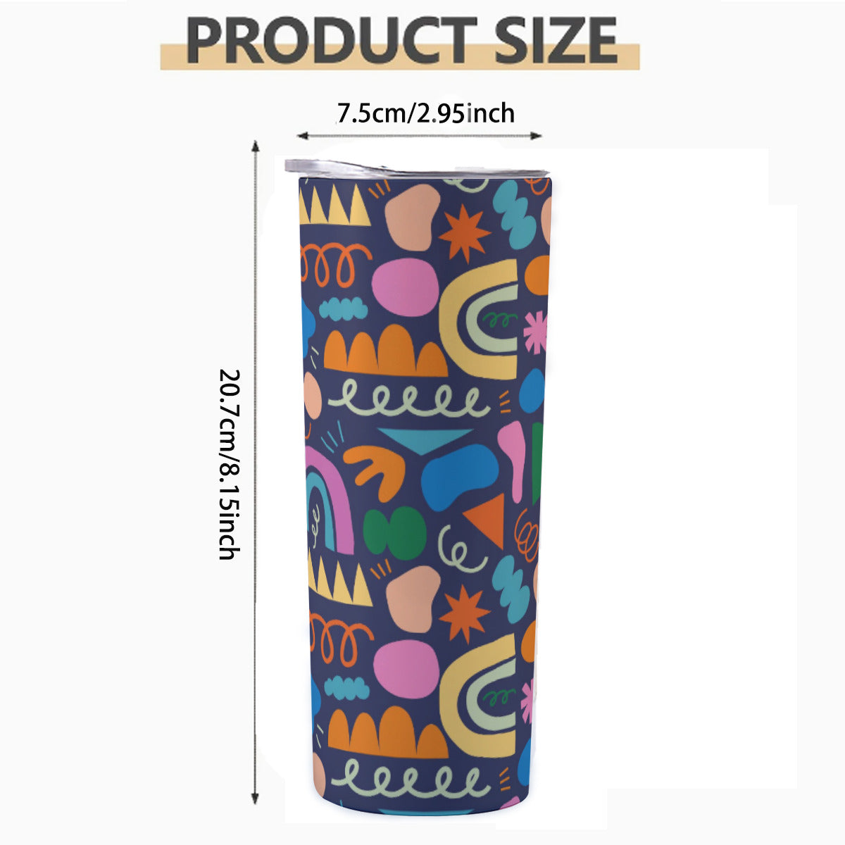 Whimsical Shapes Pattern - Custom 20OZ Straight Cup With Sliding Lid
