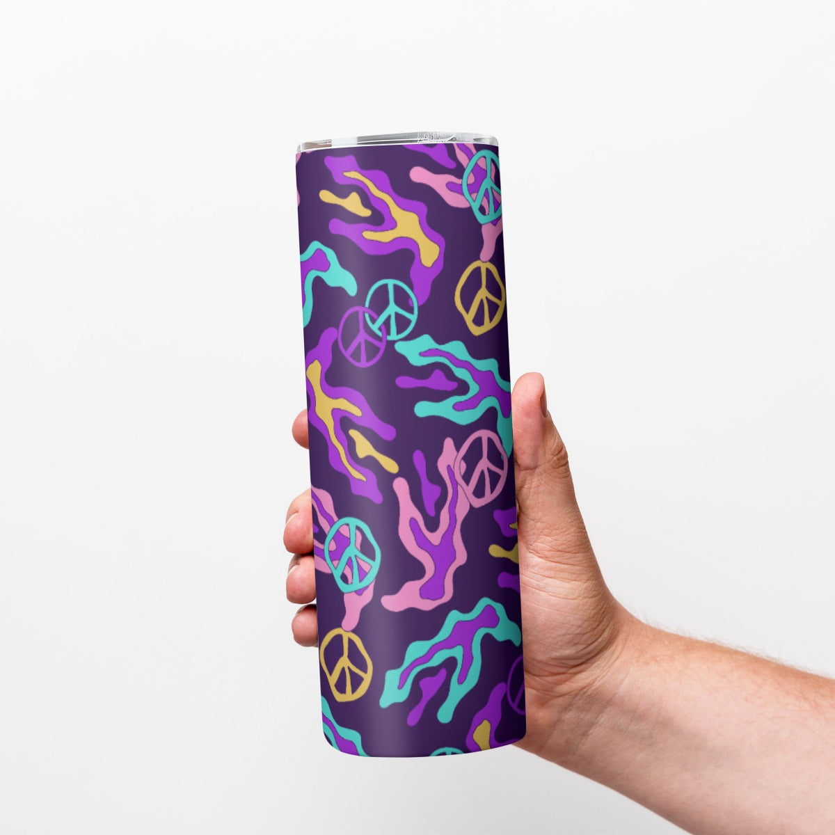 Purple Peace Signs Pattern - Custom 20OZ Straight Cup With Sliding Lid