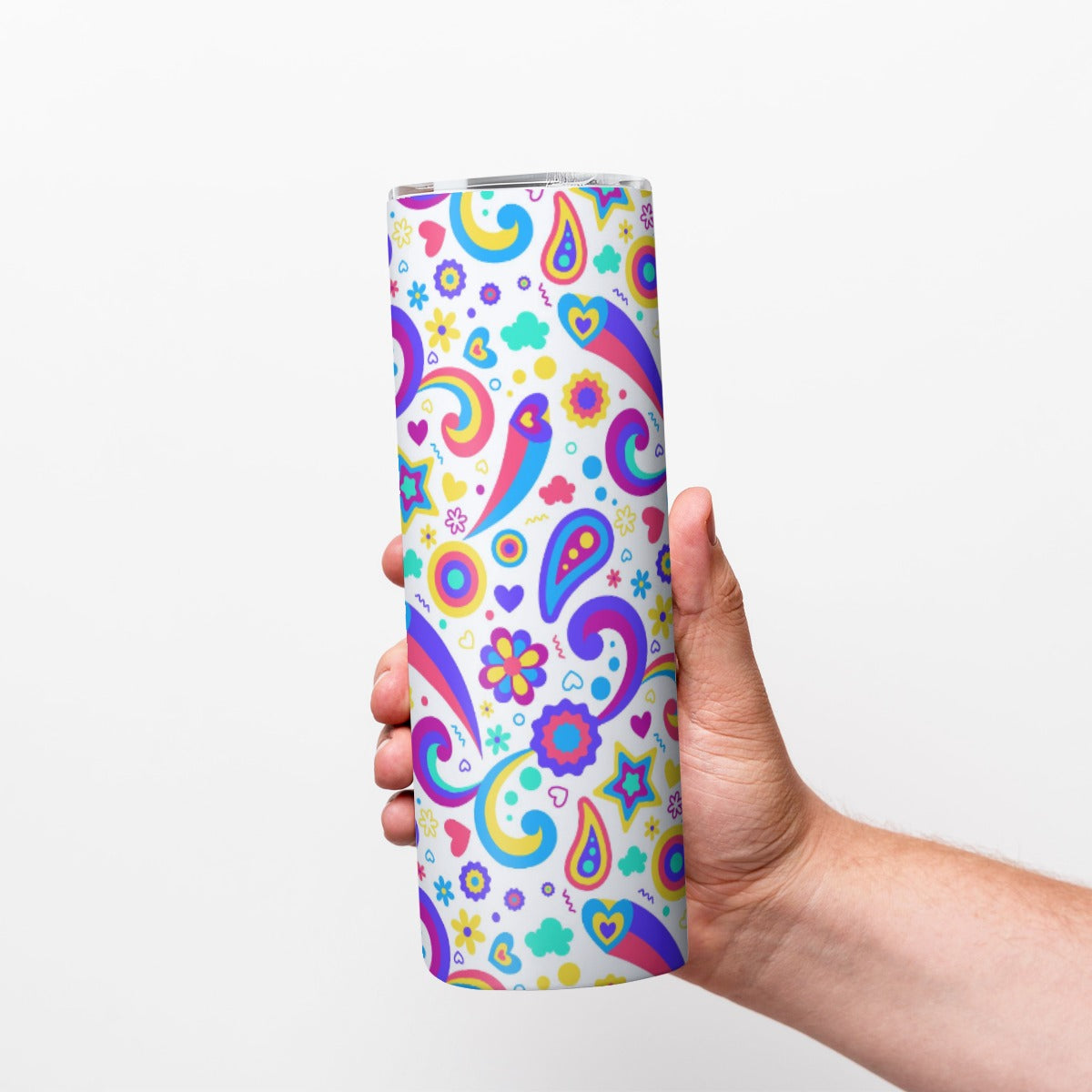 Rainbow Paisley Flower Pattern - Custom 20OZ Straight Cup With Sliding Lid
