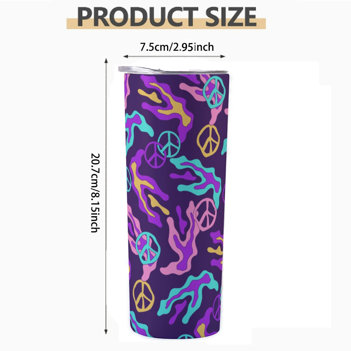 Purple Peace Signs Pattern - Custom 20OZ Straight Cup With Sliding Lid