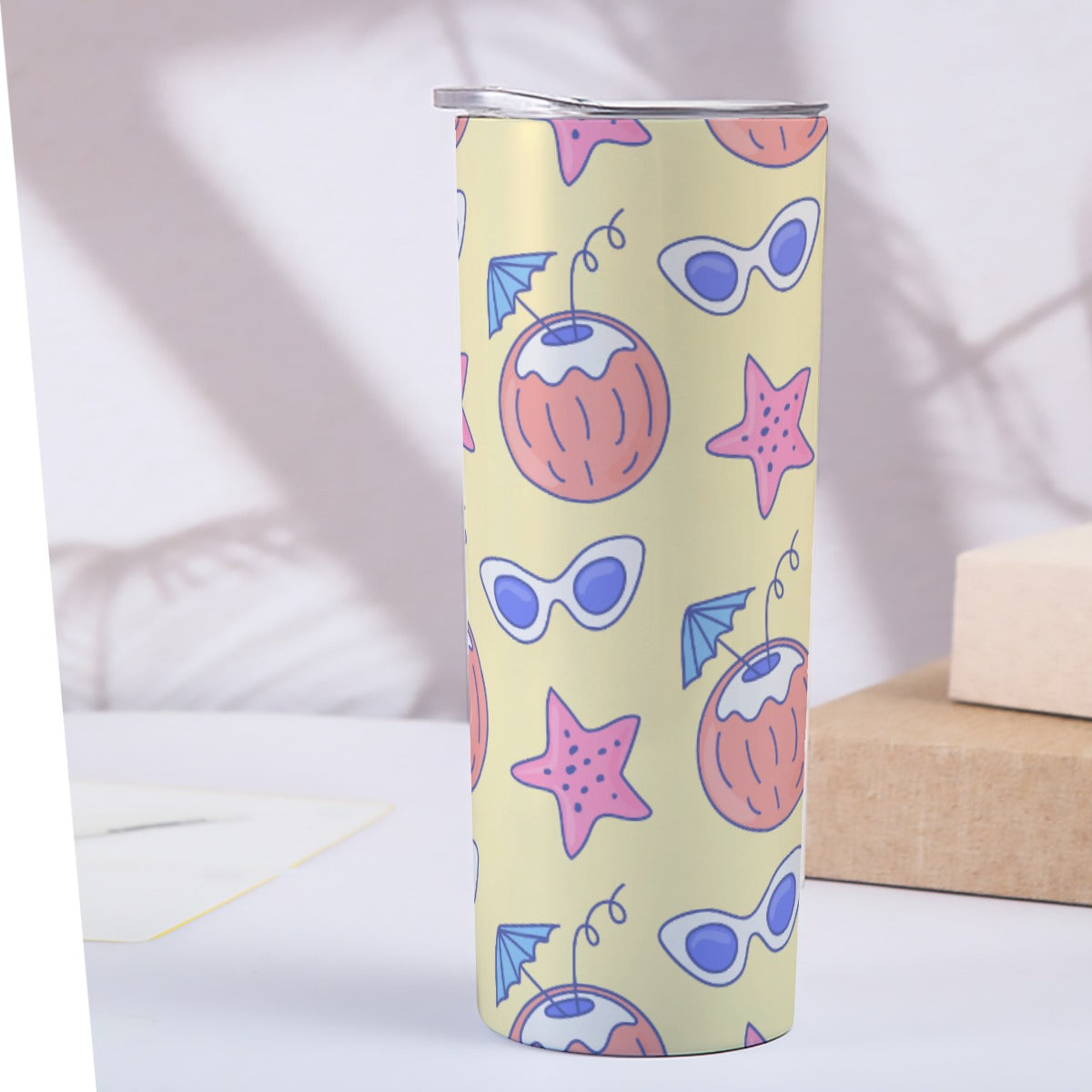 Sunny Beach Vacation Pattern - Custom 20OZ Straight Cup With Sliding Lid