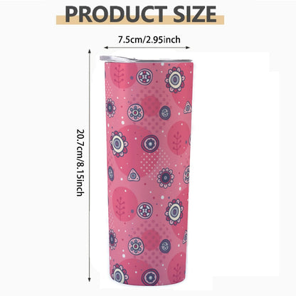 Pink Floral Folk Art Pattern - Custom 20OZ Straight Cup With Sliding Lid