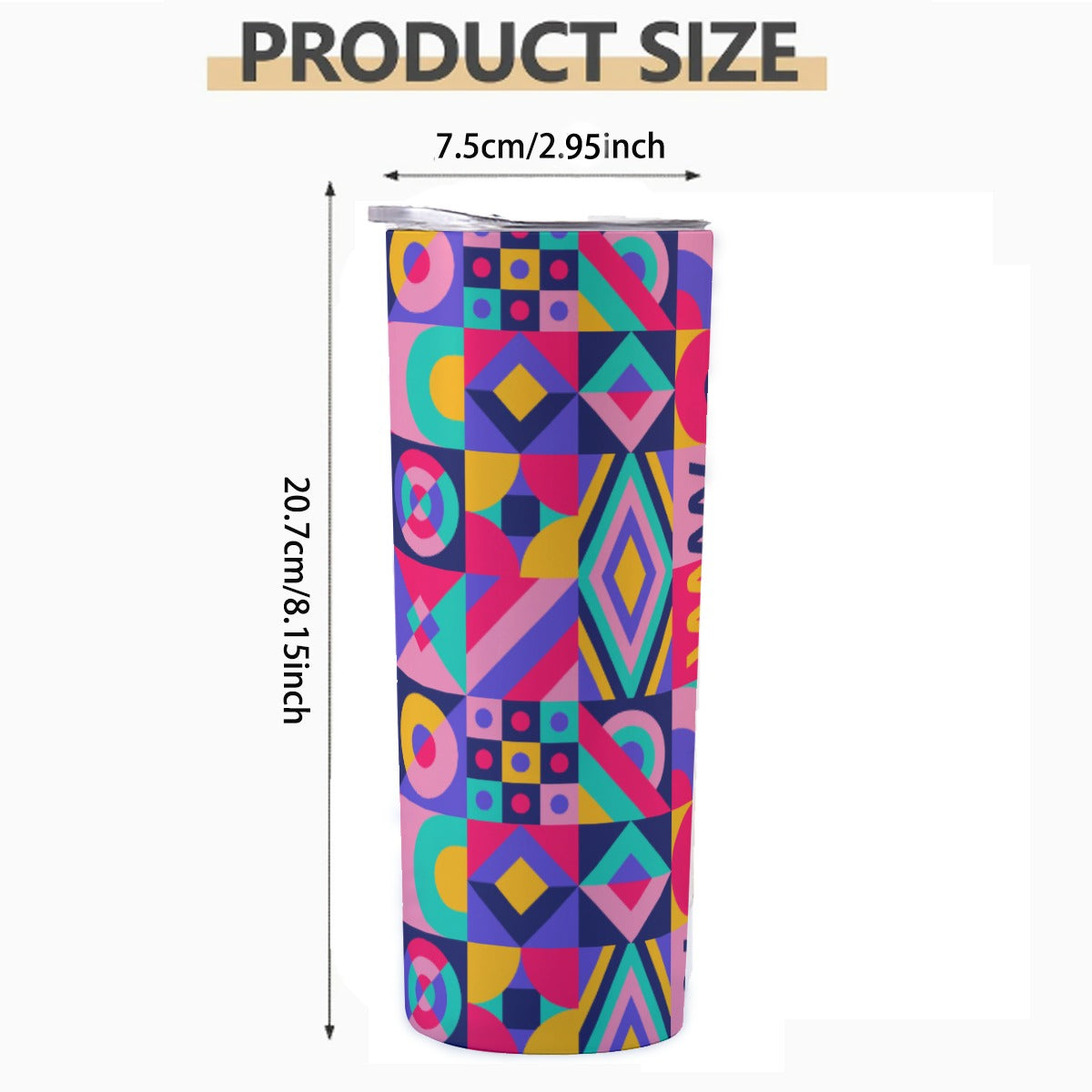 Bold Geometric Memphis Style Pattern - Custom 20OZ Straight Cup With Sliding Lid