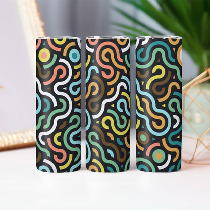 Retro Squiggles and Circles Pattern - Custom 20OZ Straight Cup With Sliding Lid