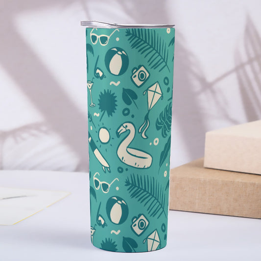 Teal Summer Vacation Pattern - Custom 20OZ Straight Cup With Sliding Lid