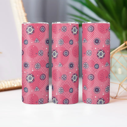 Pink Floral Folk Art Pattern - Custom 20OZ Straight Cup With Sliding Lid