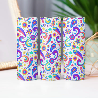 Rainbow Paisley Flower Pattern - Custom 20OZ Straight Cup With Sliding Lid