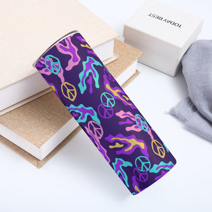 Purple Peace Signs Pattern - Custom 20OZ Straight Cup With Sliding Lid