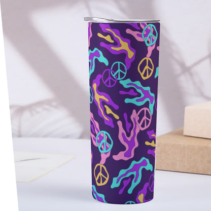 Purple Peace Signs Pattern - Custom 20OZ Straight Cup With Sliding Lid