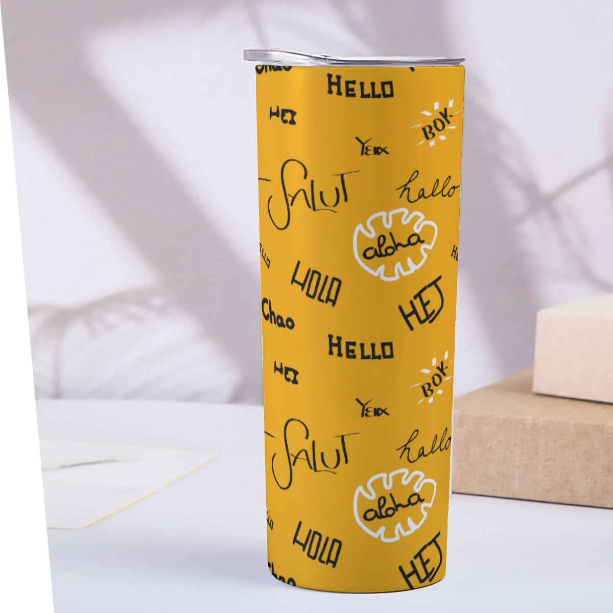 Hello World Language Greetings Pattern - Custom 20OZ Straight Cup With Sliding Lid