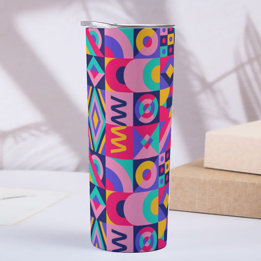 Bold Geometric Memphis Style Pattern - Custom 20OZ Straight Cup With Sliding Lid