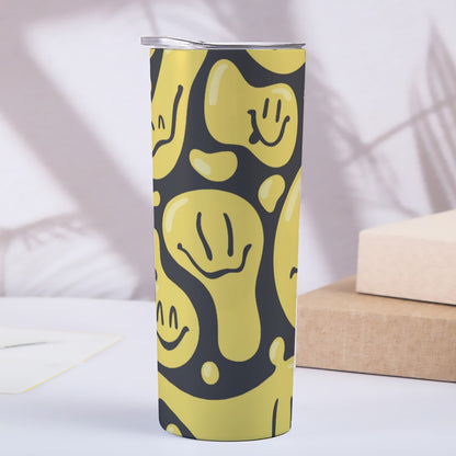 Yellow Melting Smiley Faces Pattern - Custom 20OZ Straight Cup With Sliding Lid