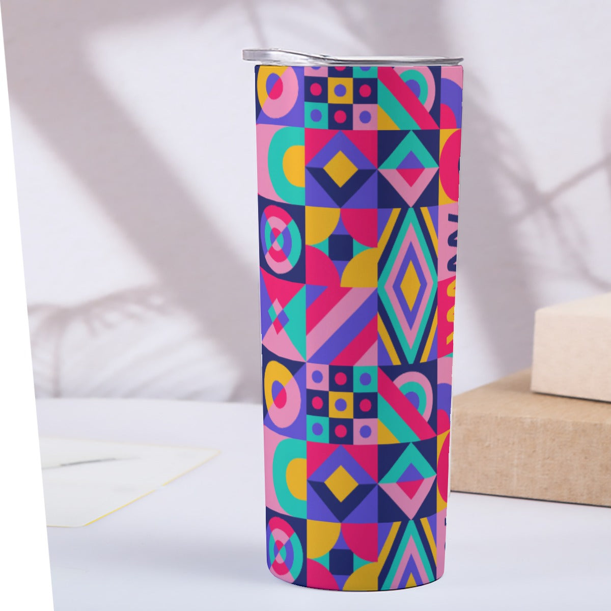 Bold Geometric Memphis Style Pattern - Custom 20OZ Straight Cup With Sliding Lid