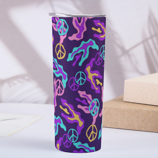 Purple Peace Signs Pattern - Custom 20OZ Straight Cup With Sliding Lid