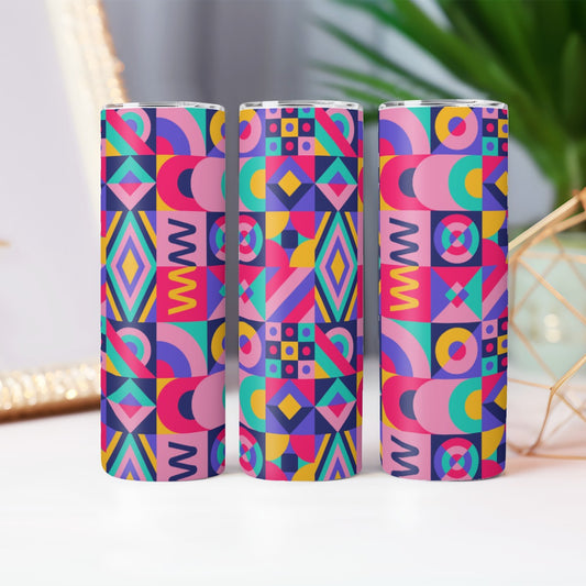 Bold Geometric Memphis Style Pattern - Custom 20OZ Straight Cup With Sliding Lid