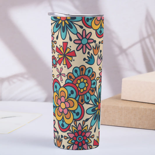 Colorful Boho Flower Garden Pattern - Custom 20OZ Straight Cup With Sliding Lid